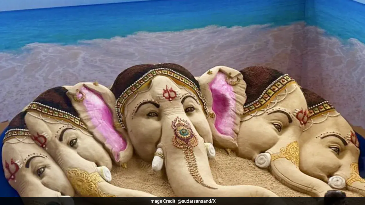 Sand Artist Sudarsan Pattnaik Marks Ganesh Chaturthi With Panchmukhi Lord Ganesha Sand Sculpture In Maharashtra